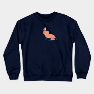 Capybara with pink bird and flower Crewneck Sweatshirt